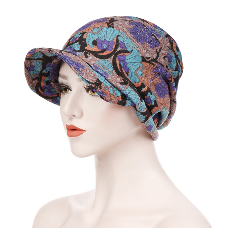 Chapéu feminino de algodão, chapéu feminino da moda com aba floral, turbante muçulmano, para mulheres, chapéu árabe indiano, sob-cachecol, tampas, chapéu de quimioterapia