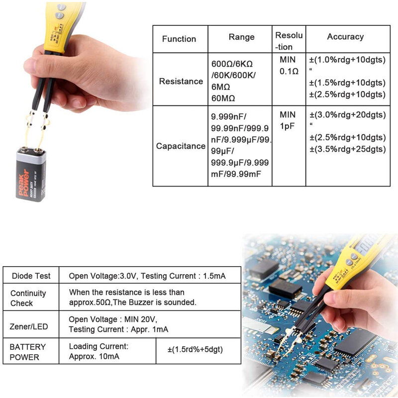 Smart smd-testador de pinça inteligente 990c, multímetro digital, diodo rc, alcance automático, resistor, capacitor, testador de bateria, com caixa de transporte