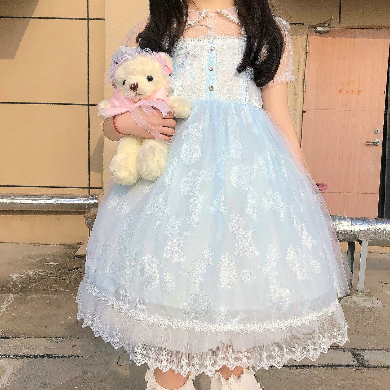 Lolita Kawaii shell jacquard Lolita Japanese soft sister sweet girl jsk strap dress girl summer