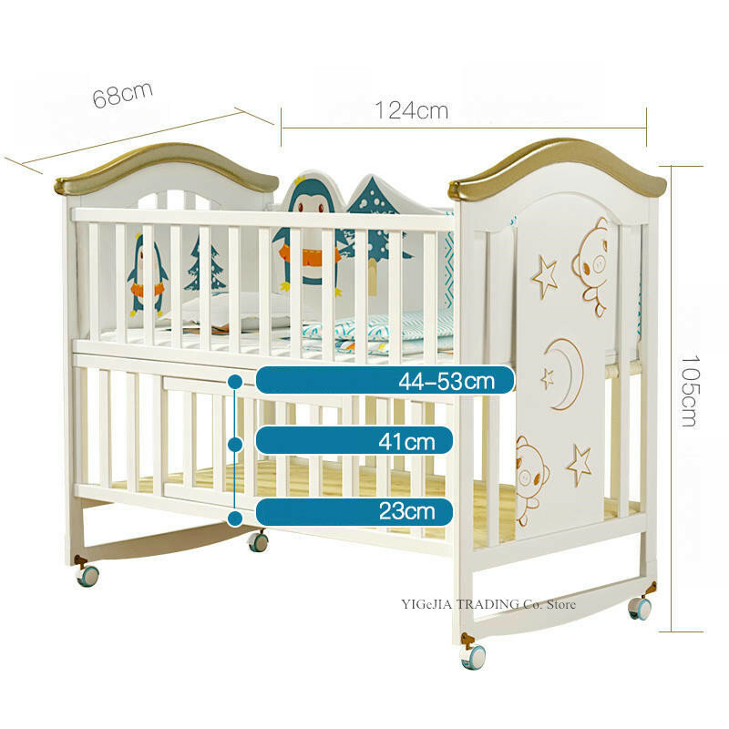 1.2 M Wood Baby Crib With Mosquito Net And Diaper Table , Bedding Set, Baby Cot, Bed, Rocker Mattress  Multifunctional Child Bed