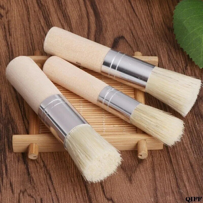 3Pcs Wooden Stencil Bristles Brushes Set Template Round Head For Oil Painting Watercolor Painting Project DIY Art Craft Project