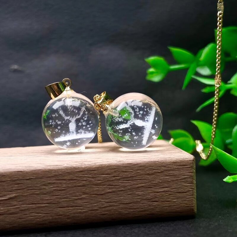 Liontin Kristal Rusa Batu Permata Putih Alami Bentuk Bola untuk Pria Wanita Perhiasan Pasangan Hadiah Pesta Natal