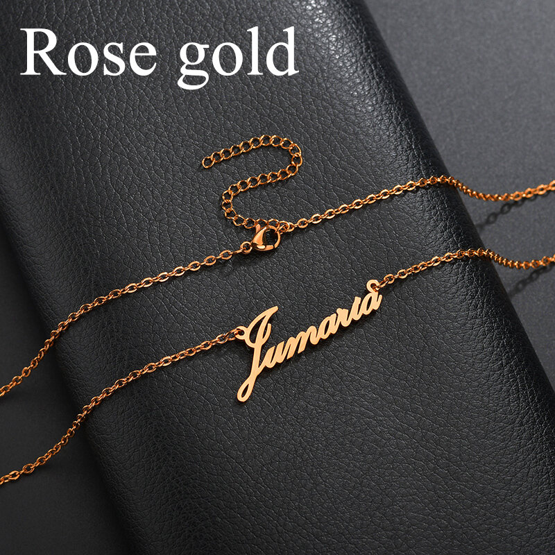Atoztide Stainless Steel Personalized Custom Name Necklace Mirror Surface Gold Color Choker Necklace Pendant Nameplate Gift