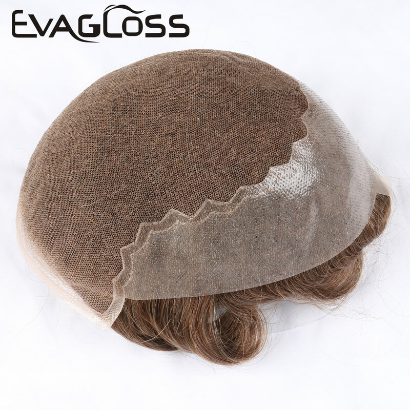 EVAGLOSS-tupé Q6 para hombre, estilo de línea de pelo Natural, cabello humano indio Real, peluca de hombre, piezas de cabello, unidad de sistema de reemplazo de cabello para hombres