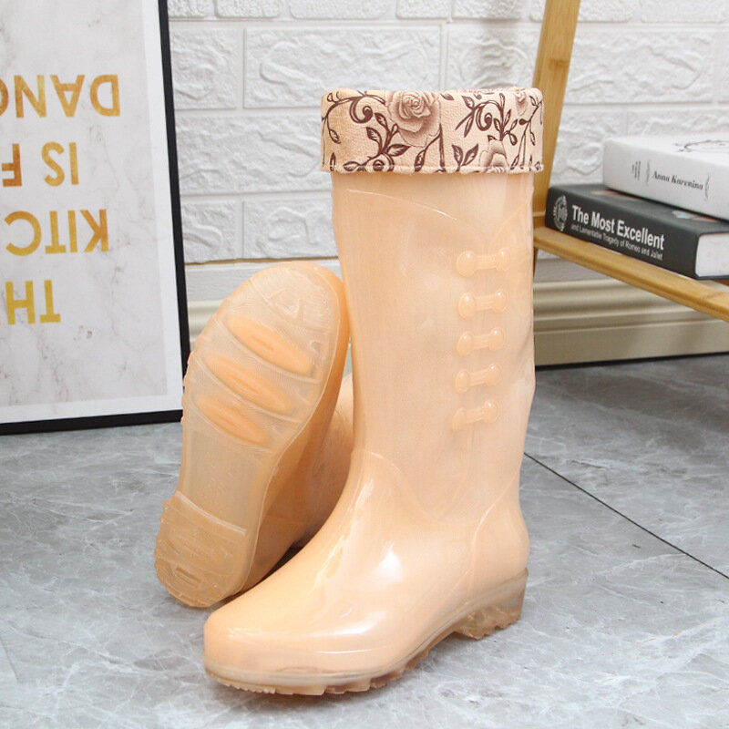 Sepatu Bot Hujan Warna Jelly Sepatu Hujan Tabung Medium Wanita Sepatu Karet Slip On 2021 Sepatu Bot Musim Dingin untuk Wanita Sepatu Kerja Tahan Air