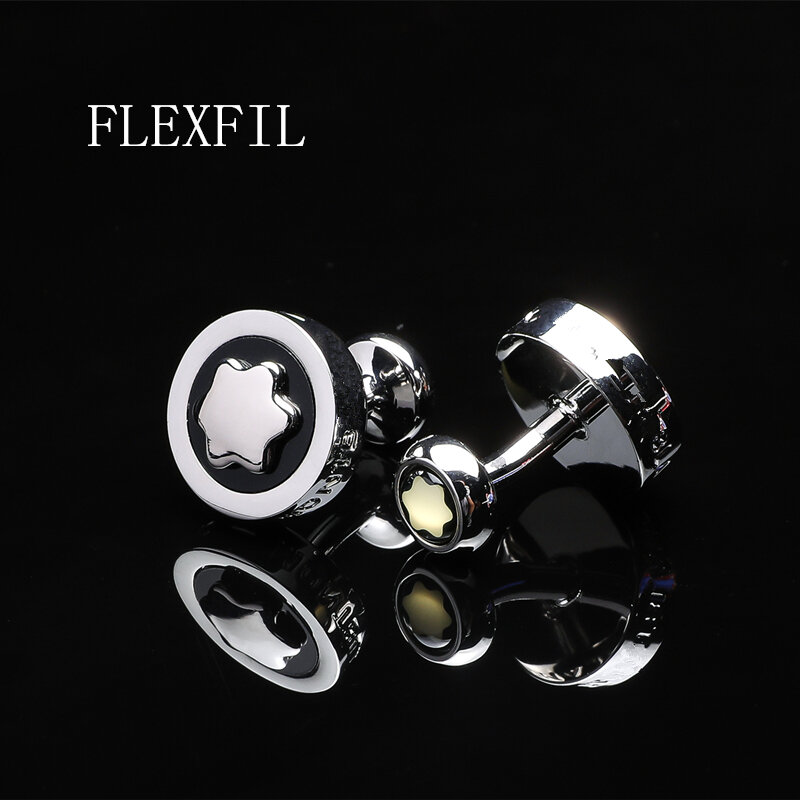 FLEXFIL Luxury shirt cufflinks for men's Brand cuff buttons cuff links gemelos High Quality round wedding abotoaduras Jewelry