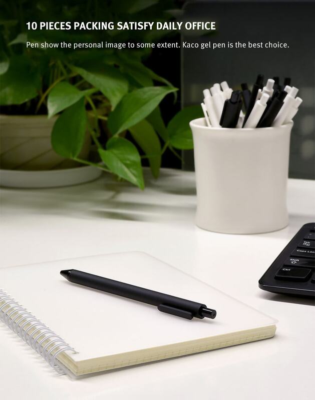 Youpin KACO 젤 펜 0.5mm 블랙 화이트 컬러 잉크 리필 ABS 플라스틱 펜 쓰기 길이 400MM 원활하게 사무실 공부 쓰기, 카코 젤 펜 검정 화이트 컬러 잉크 리필