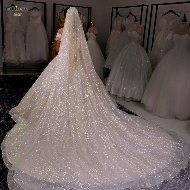 TOPQUEEN-Véu de noiva com brilho, longos véus de noiva da catedral, champanhe, 3m, 5m, V101, Luxo