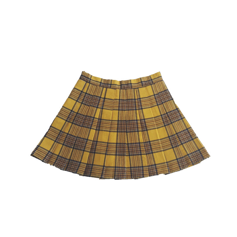 Xs-5XLニューイングランドスタイルカジュアル女性スカート黒黄色のチェック柄プリーツスカートショーツホット販売ハイウエスト格子縞のミニスカート