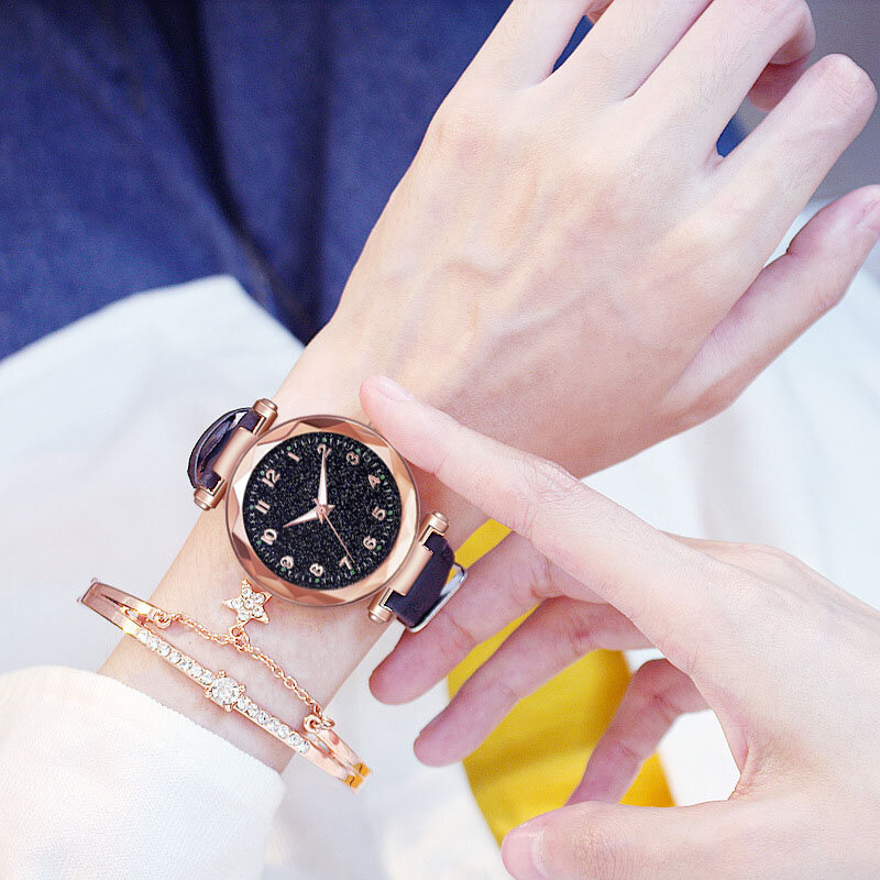 Montre-bracelet à quartz de luxe pour femme, montre-bracelet pour femme, horloge à cadran étoile ciel, meilleure vente, mode