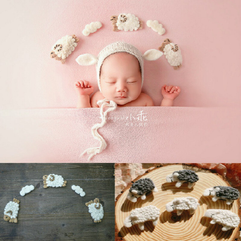 Acessórios para fotografia de bebês recém-nascidos, adereços criativos artesanais de lã mini ovelha para estúdio fotográfico