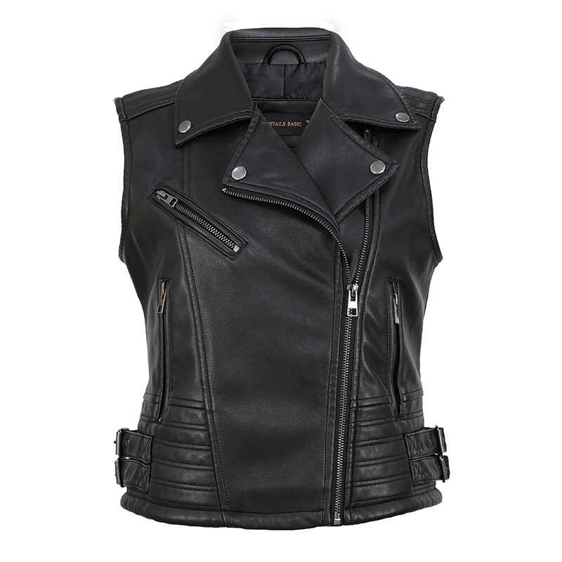 PU Leather Vest Waistcoat Solid Women Motorcycle Vest 2022 Spring Autumn New High Quality Sleeveless Zipper Vests Tops Waistcoat