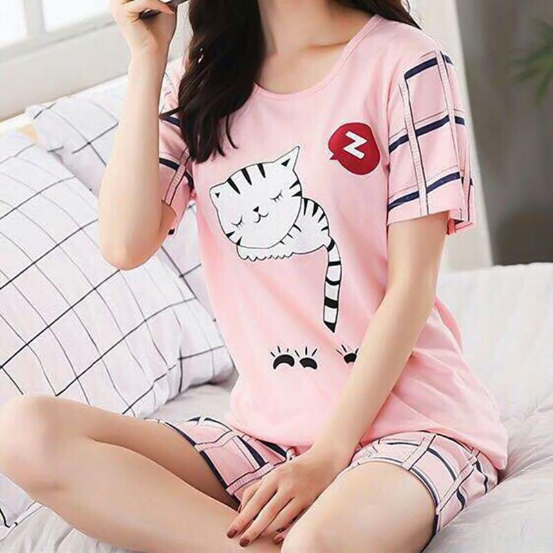 1pc Sommer junges Mädchen Kurzarm Baumwolle Pyjama für Frauen niedlich Nachthemd lässig Home Service kurze Nachtwäsche M-2XL