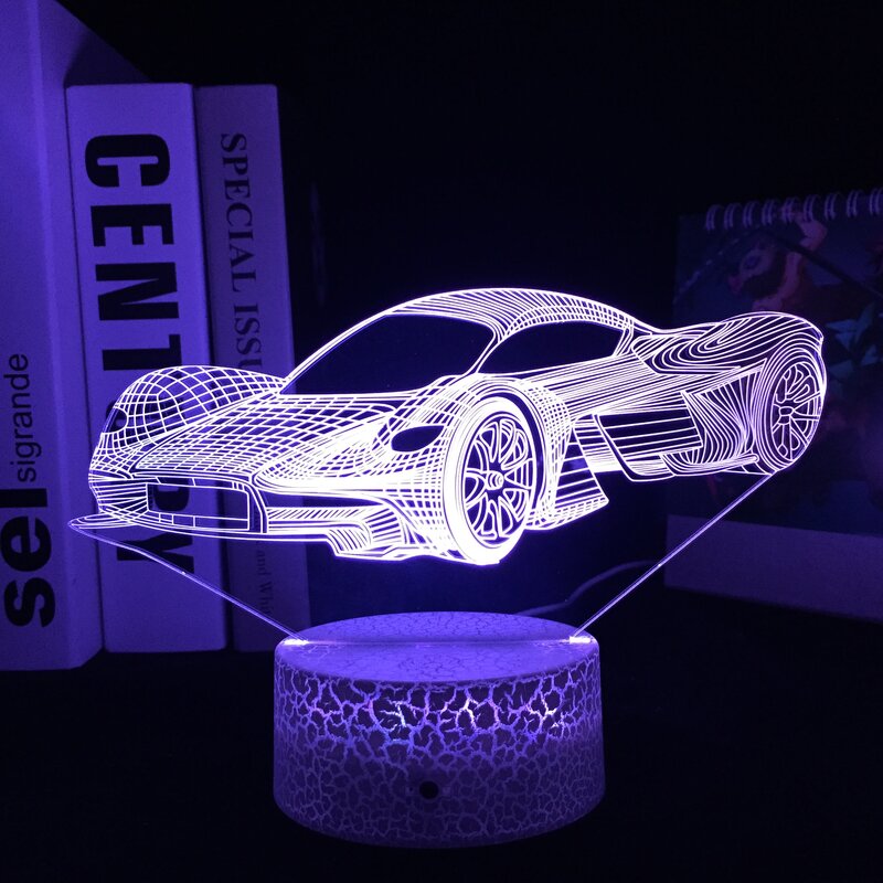 Supercar Lampu Malam Mobil Olahraga Lampu Ilusi 3D untuk Warna Berubah Suasana Hadiah Acara Dekorasi Kamar Tidur Anak Lampu Malam LED