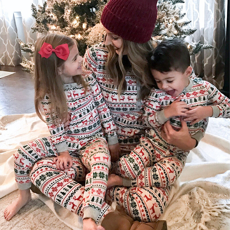 Natal família pijamas conjunto mamãe e me combinando roupas de mulher dos homens do miúdo xmas pj conjunto impressão casa wear pant terno festa pijamas