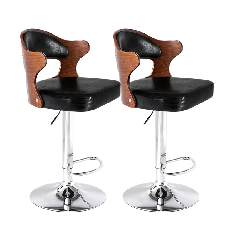 2Pcs Coffee Bar Stool Computer Chairs PU Leather Surface 360 Rotation Height Adjustable with Armrests Teak Color[US-Depot]