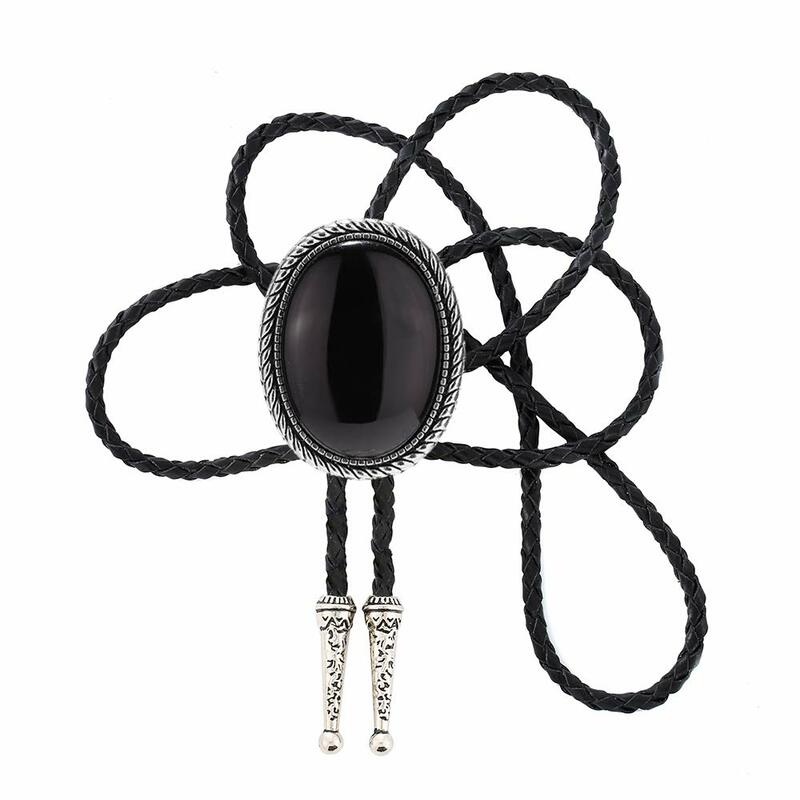 Nature Gemstone Opal Shape Bolo Tie For Man Woman Western Coyboy Stone Pendant Necklace Leather Rope Bowtie