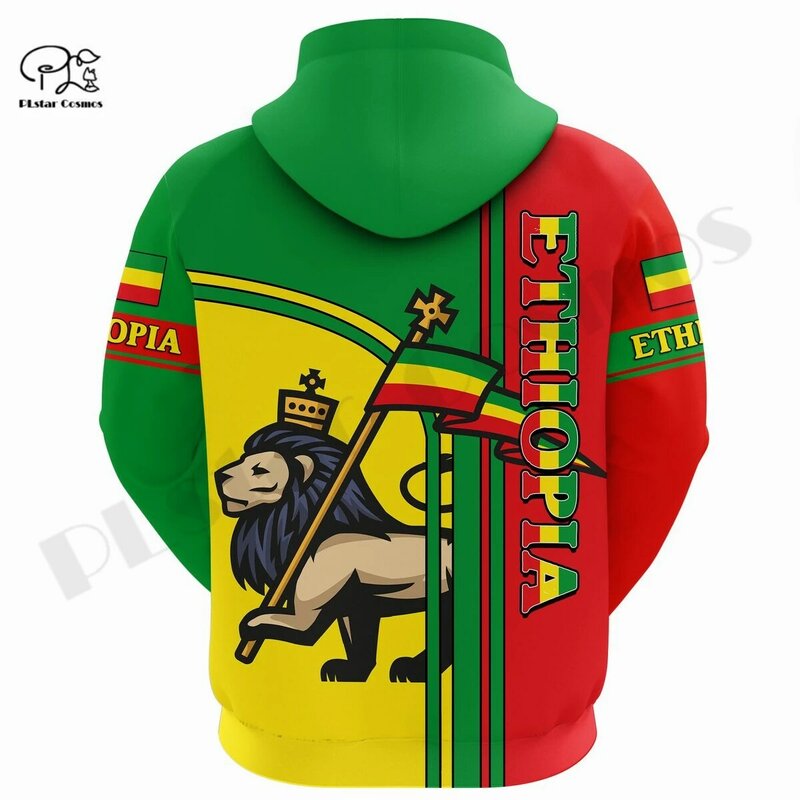 PLstar-Sudadera con capucha y cremallera para hombre y mujer, ropa de calle divertida Unisex, estilo Harajuku, con estampado de la cultura del león y el país etíope, modelo Cosmos 3D, A-8