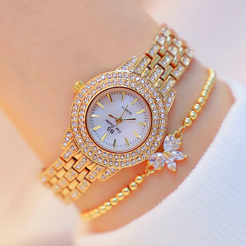 Reloj de cristal de lujo para Mujer, pulsera de acero a la moda, Reloj de vestir con diamantes