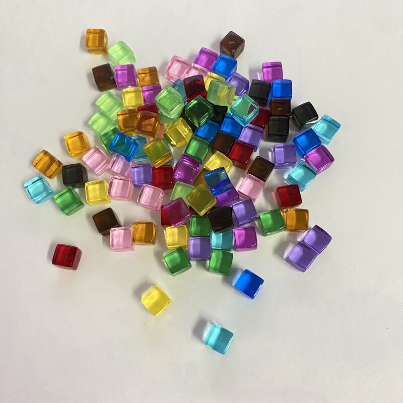 50Pcs/Set 8mm Clear Cube Colorful Square Corner Transparent Dice Chess Piece Right Angle For Board Game