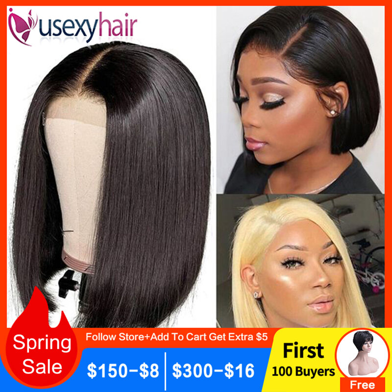 Perruque Lace Frontal Wig Bob naturelle Remy-Peruvain | Cheveux courts, 13x4, pre-plucked, densité 100, perruque Lace Front Wig