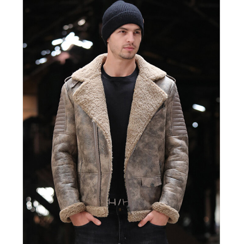 Czarna prawdziwa odzież z futrem męska zimowa kurtka z naturalnego futra zagęścić zimowa ciepła skórzana oryginalna skóra owcza z brązowej skóry