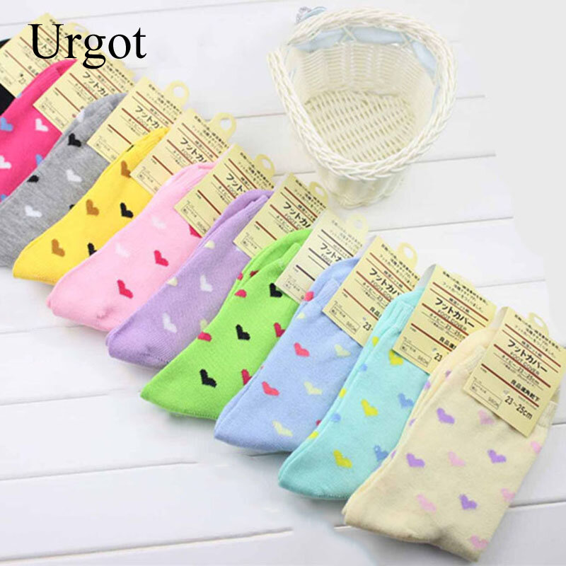 Urgot 5 Pairs Candy Colors Cotton Womens Socks Dots Striped Soft All-match Four Season Women Socks Sokken Meias Calcetines Mujer