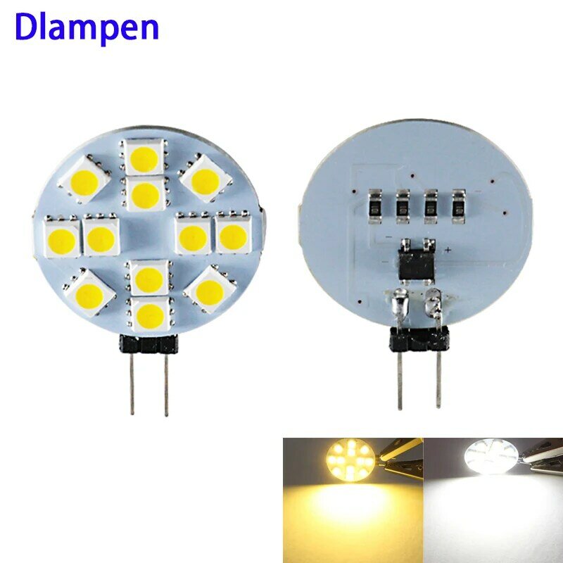 Lampe LED ronde à économie d'énergie, G4, 12V, 24 V, ampoule Smd 5050, 12LED, 2W, 12V, 24 V, volts, remplacer l'halogène, spot lumineux, 200Lm, blanc chaud, 5 pièces