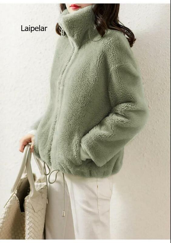 한국 스타일 인조 모피 자켓 면 하라주쿠 의류 여성용, 두꺼운, 따뜻한, 고딕, 패션, 2021