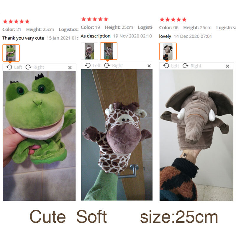 Hand Puppet Soft Plush Toys para crianças, elefante, leão, macaco, fantoche de pelúcia de animais, bonecas finge Story, presente original, 25cm