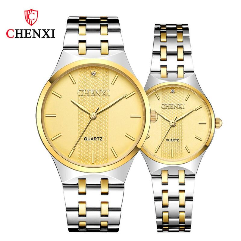 CHENXI العلامة التجارية سوار فولاذي رقيقة جدا بين الذهب ساعة رجالي السيدات العلامة التجارية عشاق الترفيه