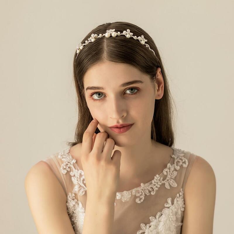 O528 – serre-tête de mariée en perles artificielles plaquées argent, fleurs, ornements de haute qualité, couronne diadème de mariée