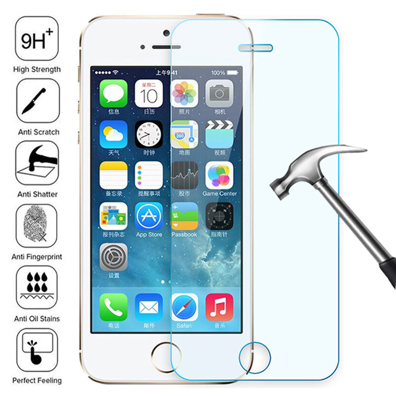 Protector de pantalla de vidrio templado transparente para iPhone, película protectora de vidrio 100D para iPhone 7, 8, 6, 6S Plus, 5, 5C, 5S, SE 2020