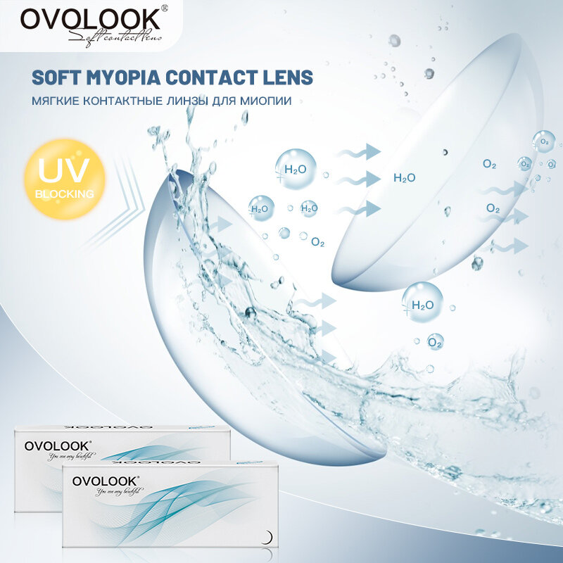 OVOLOOK-2PCS/Pasang Lensa Kontak Miopia untuk Koreksi Penglihatan Lensa Resep Transparan dengan Dioptri Kontak Mata 14Mm