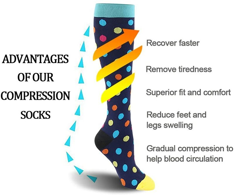 6 Pairs Compression Socks Women Knee High 30mmHg Anti Fatigue Relief Diabetes Varicose Veins Running Sports Compression Stocking