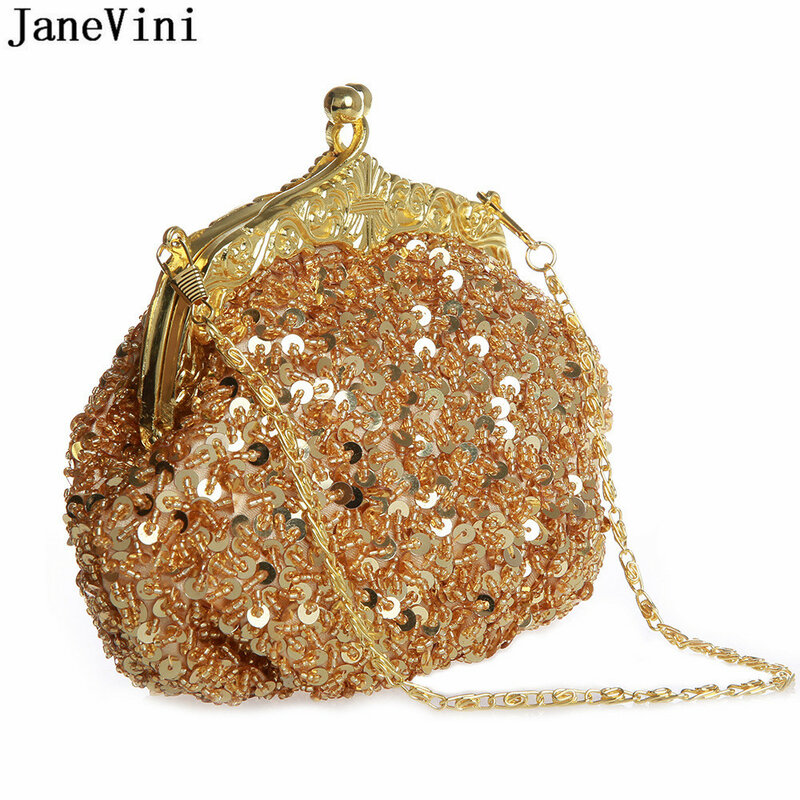 JaneVini Vintage błyszczące cekiny frezowanie panie kopertówka damska kopertówka na przyjęcie wieczorowe srebrne złote torebki na ramię dla nowożeńców