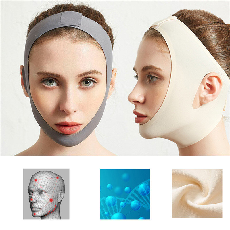 Vendaje adelgazante Facial con forma de V, tira para estiramiento de la piel, estiramiento de la piel, reducción de doble mentón y rostro, masaje 3