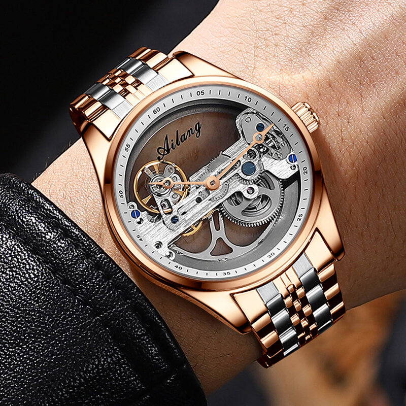 2021 nuovo orologio meccanico automatico da uomo di marca AILANG top cintura in acciaio impermeabile steampunk orologio da uomo design da moto cavo
