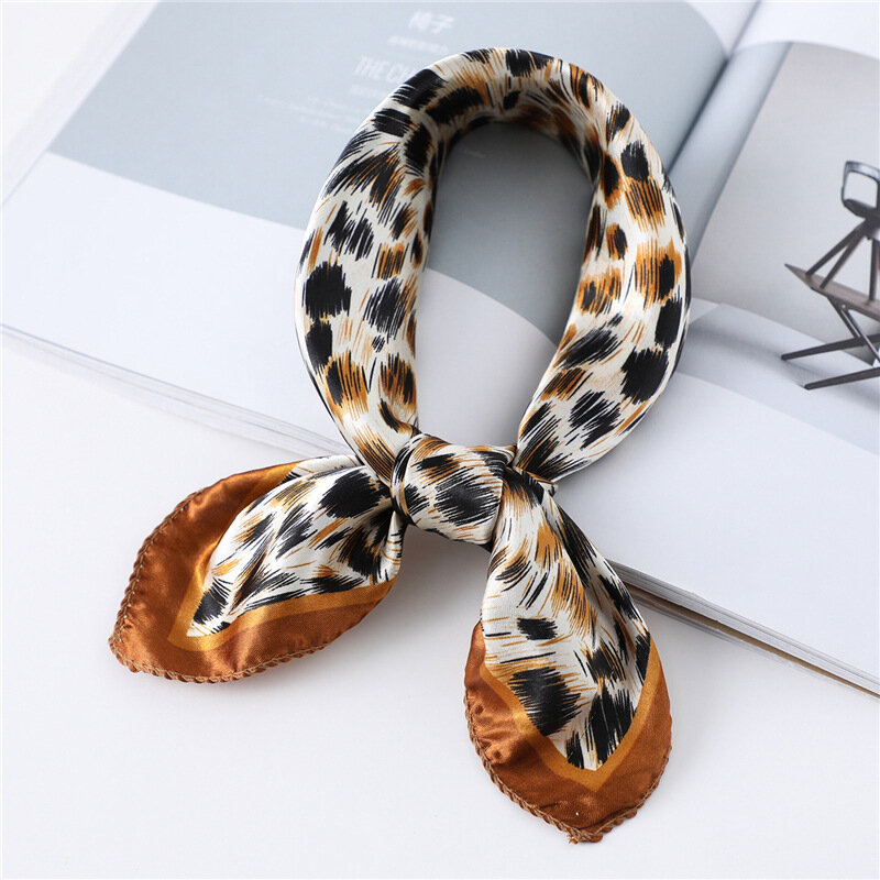 50x50cm Small Imitated Silk Scarves with Funky Little Leopard-print