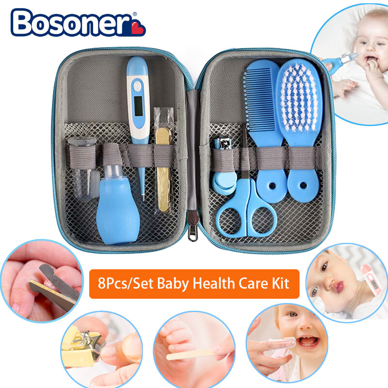 8 pçs/set kit de cuidados de saúde do bebê recém-nascido cuidados com o miúdo higiene kit aliciamento conjunto termômetro clipper scissor produtos higiene pessoal para recém-nascidos
