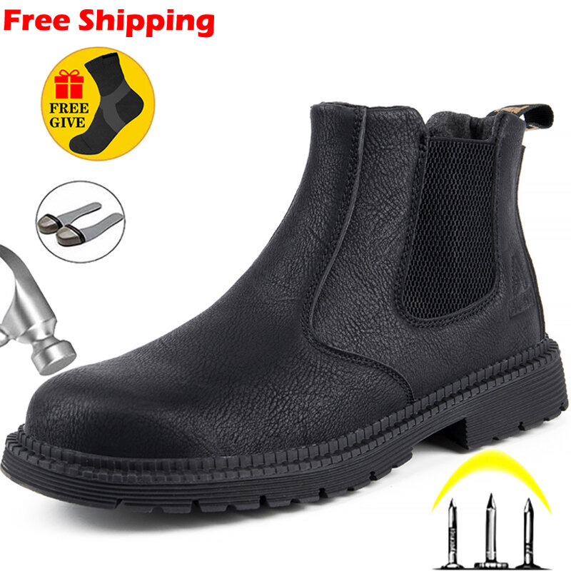 Waterproof Work & Safety Boots Men Leather Boots Indestructible Male Work Shoes Men Winter Boots Safety Shoes Men Steel Toe Shoe