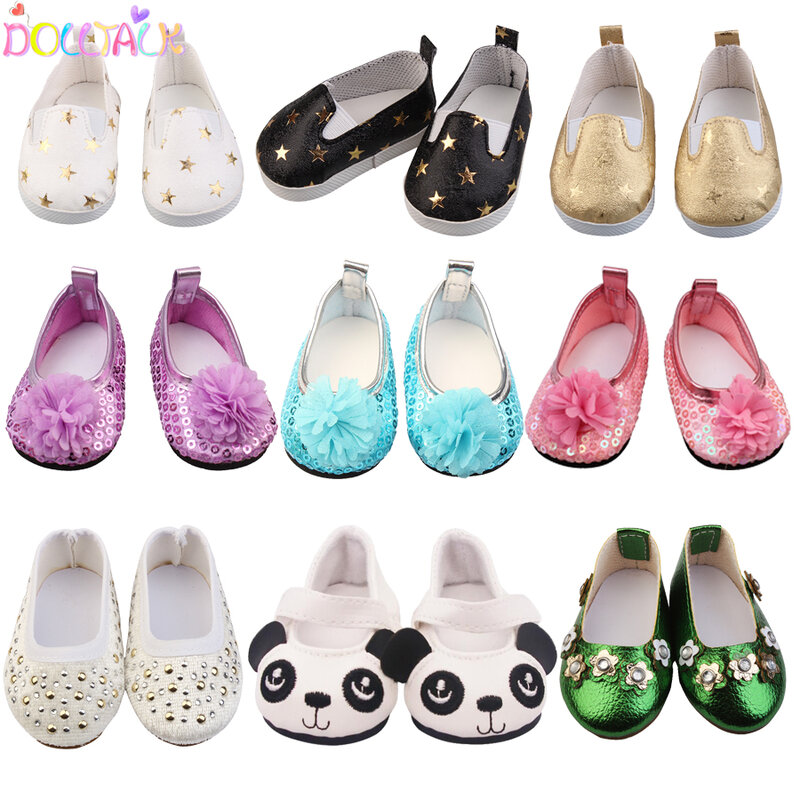 Zapatos de lentejuelas de 15 Clolors para muñeca americana de 18 pulgadas, zapatos bonitos de Panda y estrella de flores, 1/3 BJD, 43cm, juguete para niña