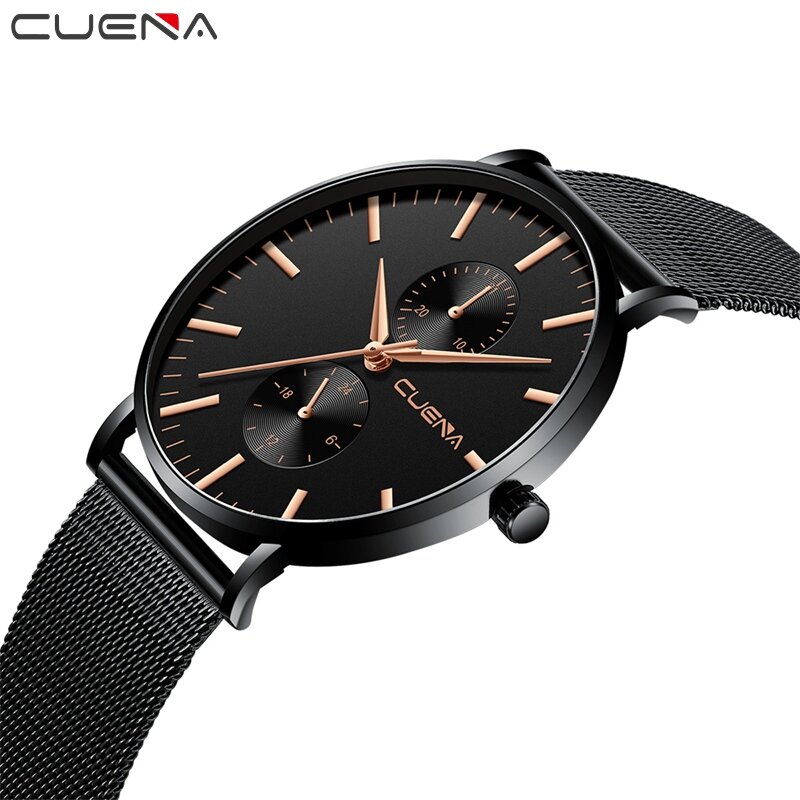 CUENA-Reloj de pulsera de acero inoxidable para hombre, cronógrafo de lujo, elegante, a la moda, para negocios