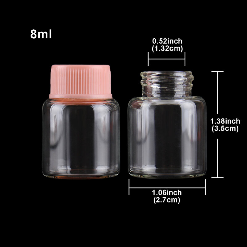 5 uds. De frascos de vidrio de 8ml, 27X35mm, con tapas de plástico rosa, frascos de especias, viales de botella de cristal