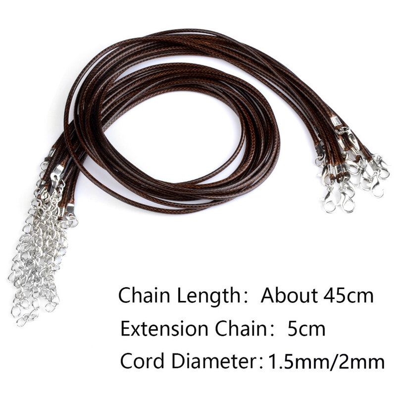 20 sztuk/partia 45 + 5cm Leather String Cord wosk pleciony 1.5/2mm liny regulowany łańcuch zapięciem Lobster naszyjniki wisiorek biżuteria ustalenia