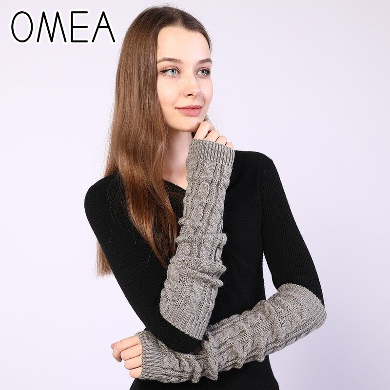 OMEA – manches de bras tricotées pour femmes, gants demi-doigt à motif tressé torsadé, couleur unie, manches de printemps chaudes