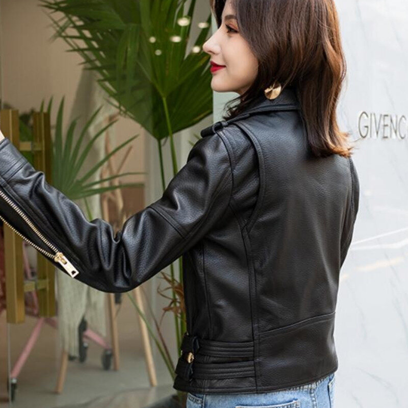 Luxury Brand 2023 Genuine Leather Women Jacket Ladies Real Sheepskin Coat New Autumn Winter Motorcycle Biker Outwear Black