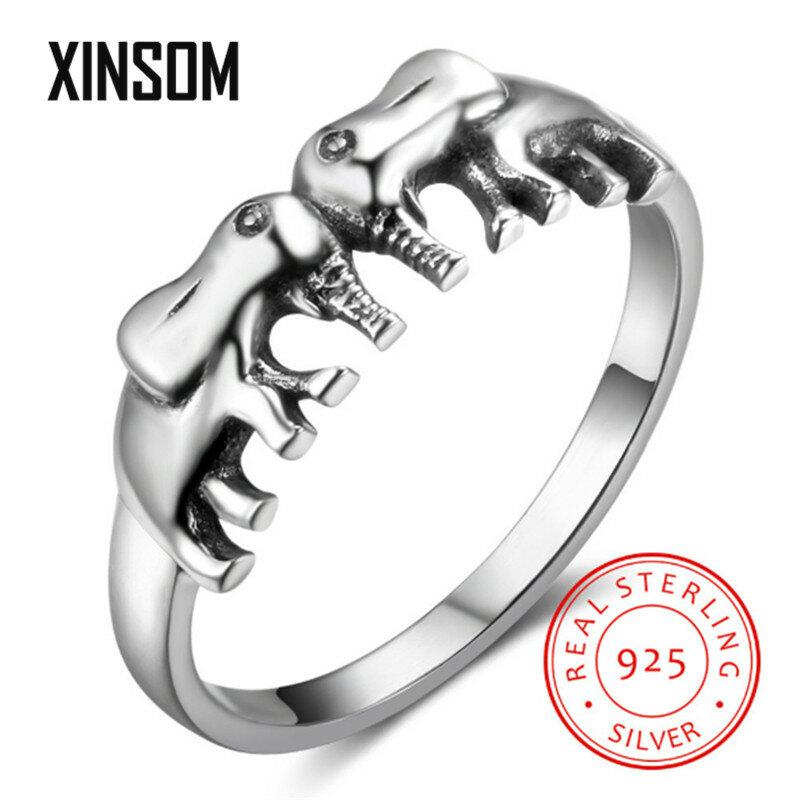 XINSOM Lucky Elephants 925 Sterling Silver Rings For Women 2020 Vintage Jewelry Party Wedding Finger Rings Girls Gift 20MARR6