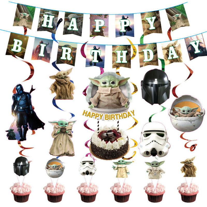 Mandalorian Party Supplies Paper Flag Napkin Tablecloth Cup Plate Balloon Yoda Baby Theme Baby Shower Birthday Party Decoration
