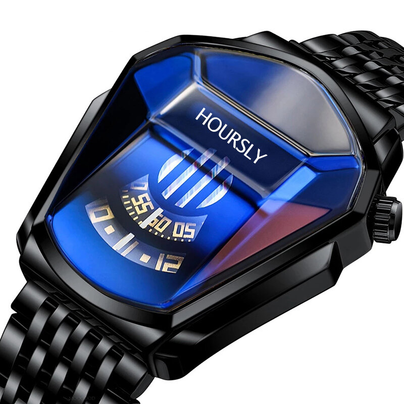 Relógio de pulso de aço inoxidável masculino, Quartzo, Tecnologia, Moda, Luxo, HOURSLY, Brand Trend, Cool, 2024